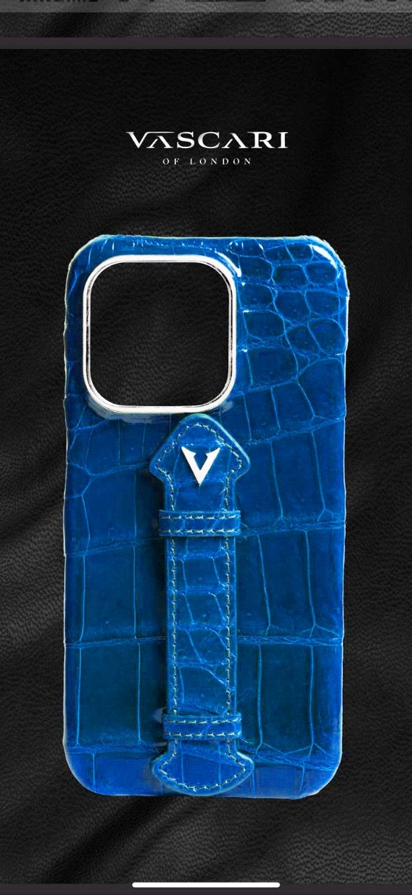 Custom Luxury Crocodile Leather iPhone 16 Pro/Max Case - Gloss Blue