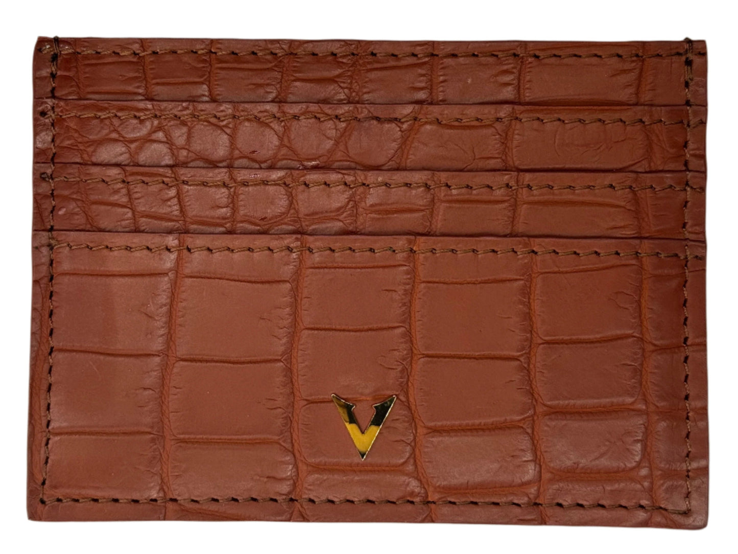 Genuine Brown Crocodile Leather Cardholder With Vascari Logo