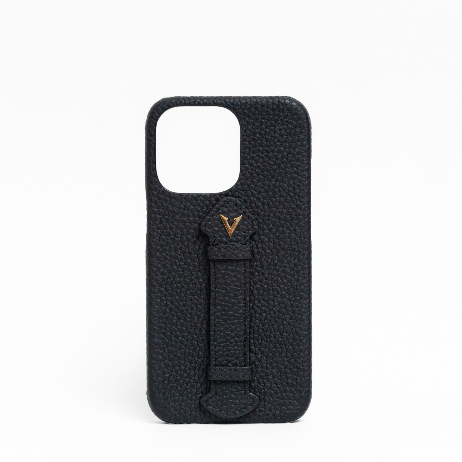 Vascari Black Calf Leather Finger Holder phone case